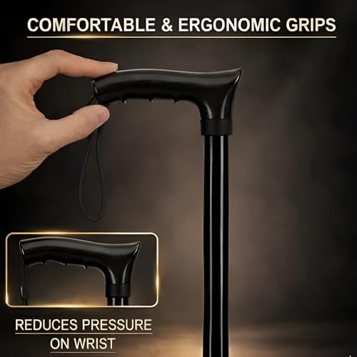 MCP Mild Steel Walking Stick Adjustable Height, Lightweight Walking Stick for Men, Women, Hand Stick for Old People (Black) - Image 3