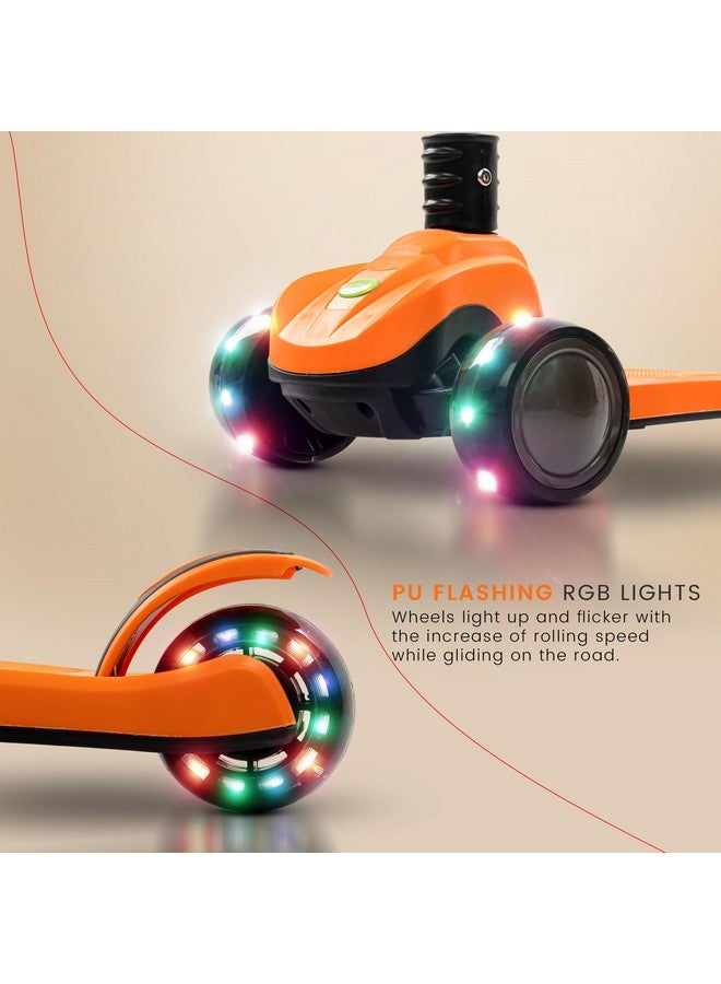 Baybee Phantom Baby Kick Scooter for Kids, Foldable Skate Scooter with 3 Height Adjustable & Music | Kids Scooter with LED PU Wheels & Brake | Runner Scooter for Kids 2 to 10 Years Boy Girl (Orange) - Image 4