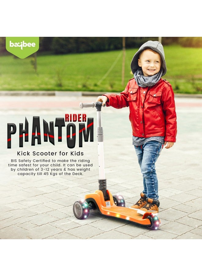 Baybee Phantom Baby Kick Scooter for Kids, Foldable Skate Scooter with 3 Height Adjustable & Music | Kids Scooter with LED PU Wheels & Brake | Runner Scooter for Kids 2 to 10 Years Boy Girl (Orange) - Image 2