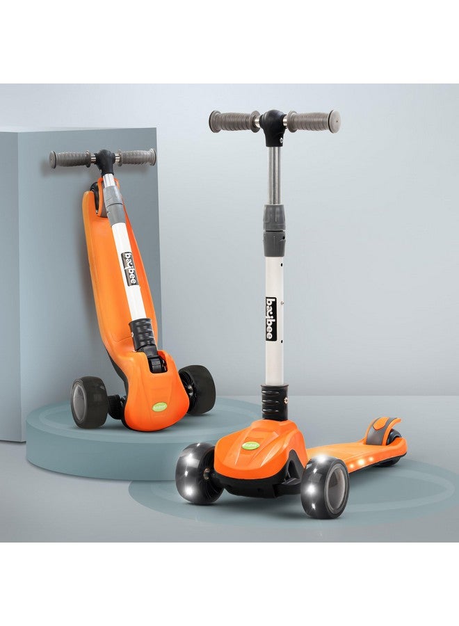 Baybee Phantom Baby Kick Scooter for Kids, Foldable Skate Scooter with 3 Height Adjustable & Music | Kids Scooter with LED PU Wheels & Brake | Runner Scooter for Kids 2 to 10 Years Boy Girl (Orange) - Image 1