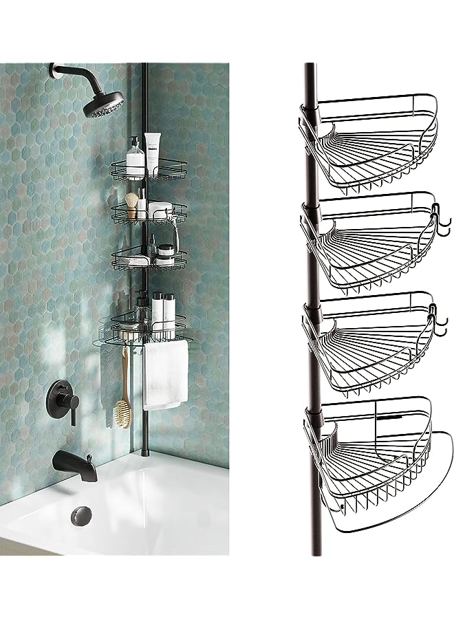 Raxoom Home Rust-Resistant Corner Shower Caddy for Bathroom, 4 Adjustable Shelves with Towel Bar and Hooks, with Tension Pole, for Bath and Shower Storage, 60-97 Inch, Bronze - Image 1