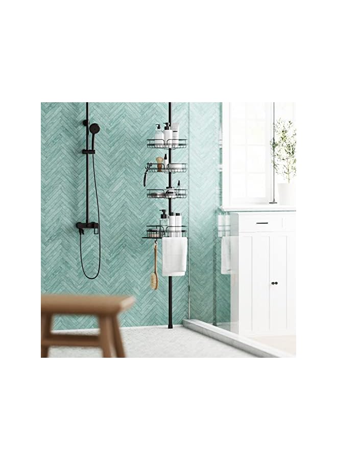 Raxoom Home Rust-Resistant Corner Shower Caddy for Bathroom, 4 Adjustable Shelves with Towel Bar and Hooks, with Tension Pole, for Bath and Shower Storage, 60-97 Inch, Bronze - Image 2