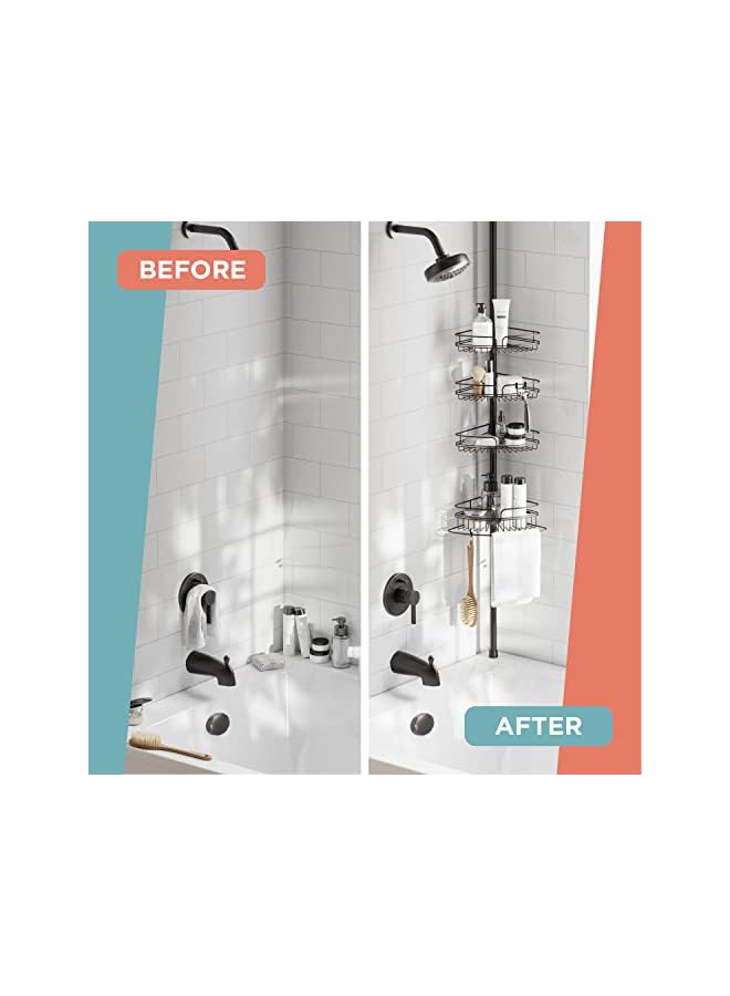 Raxoom Home Rust-Resistant Corner Shower Caddy for Bathroom, 4 Adjustable Shelves with Towel Bar and Hooks, with Tension Pole, for Bath and Shower Storage, 60-97 Inch, Bronze - Image 4