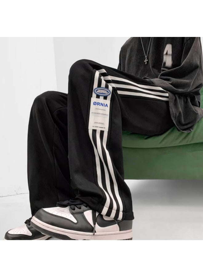 Shannu Men's American Style Casual Sports Straight Leg Pants For Autumn And Winter High Street Black XL - Image 2