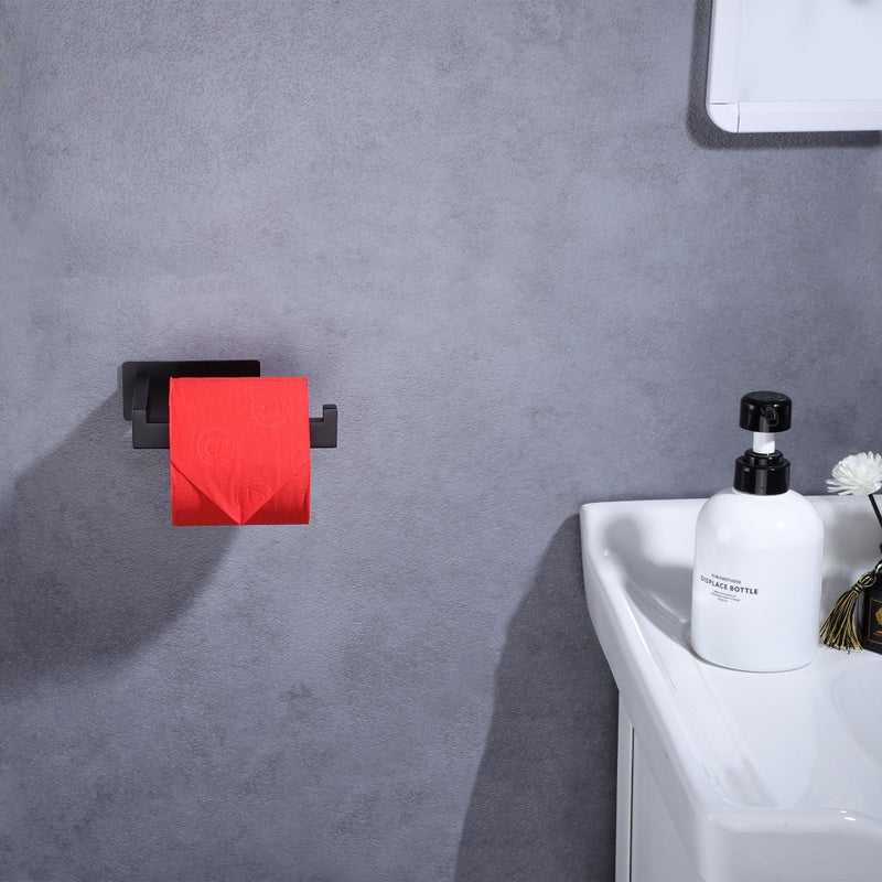 LANC Self-Adhesive Toilet Paper Holder, Matte Black Toilet Tissue Holder Wall Mounted for Bathroom Kitchen, Stick On Paper Roll Holder with No Drilling Rustproof Stainless Steel, A8307MB - Image 4
