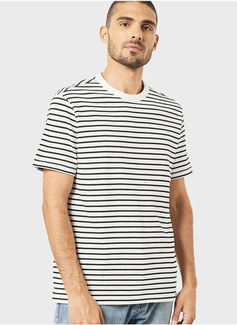 Mango Man Striped Crew Neck T-Shirt