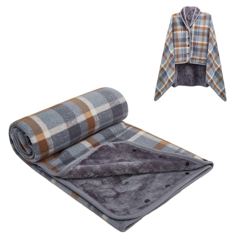 forestfish Fleece Wearable Blanket Plaid Lap Blanket Comfy Poncho Throw with Buttons for Bed Sofa Office