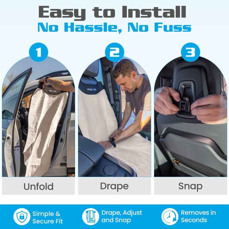 HAPPEGEAR غطاء مقعد السيارة المقاوم للماء HAPPEGEAR Happeseat وحامي المقعد - غطاء منشفة مقعد السيارة يناسب جميع السيارات - قاعدة غير قابلة للانزلاق، سهل التركيب والتخزين، قابل للغسل في الغسالة، يناسب المقاعد الأمامية والخلفية، رملي - Image 5