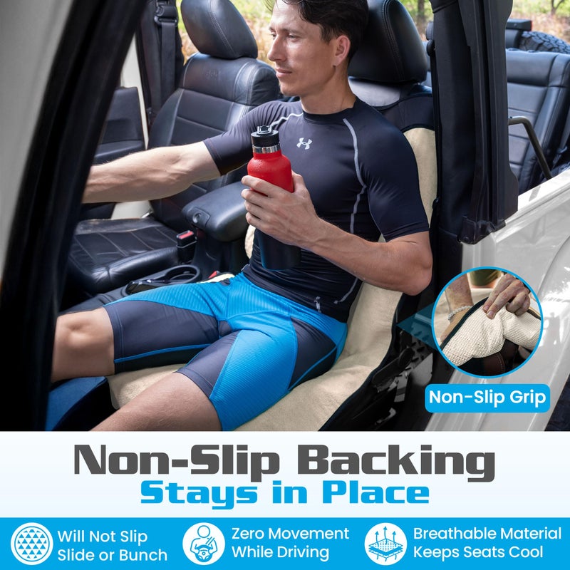 HAPPEGEAR غطاء مقعد السيارة المقاوم للماء HAPPEGEAR Happeseat وحامي المقعد - غطاء منشفة مقعد السيارة يناسب جميع السيارات - قاعدة غير قابلة للانزلاق، سهل التركيب والتخزين، قابل للغسل في الغسالة، يناسب المقاعد الأمامية والخلفية، رملي - Image 3