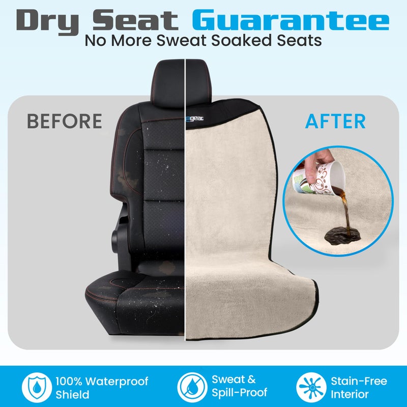 HAPPEGEAR غطاء مقعد السيارة المقاوم للماء HAPPEGEAR Happeseat وحامي المقعد - غطاء منشفة مقعد السيارة يناسب جميع السيارات - قاعدة غير قابلة للانزلاق، سهل التركيب والتخزين، قابل للغسل في الغسالة، يناسب المقاعد الأمامية والخلفية، رملي - Image 2