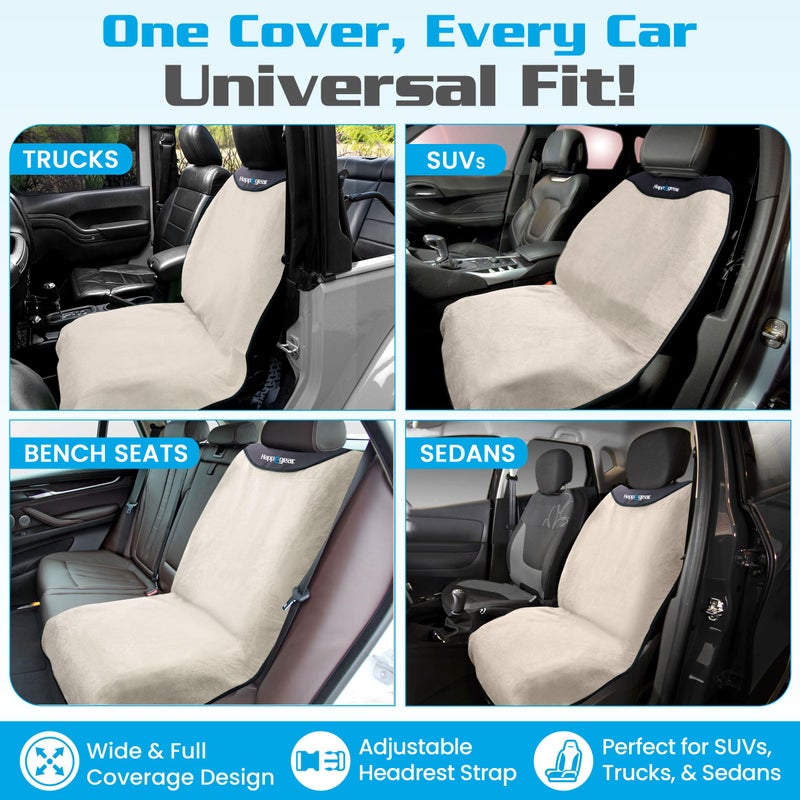 HAPPEGEAR غطاء مقعد السيارة المقاوم للماء HAPPEGEAR Happeseat وحامي المقعد - غطاء منشفة مقعد السيارة يناسب جميع السيارات - قاعدة غير قابلة للانزلاق، سهل التركيب والتخزين، قابل للغسل في الغسالة، يناسب المقاعد الأمامية والخلفية، رملي - Image 4