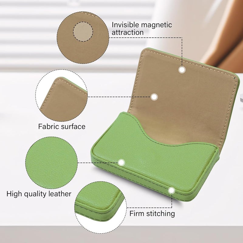 AI-DEE Business Card Holder，PU Leather Business Card Case Color Printing Pattern Card Holder Wallet，Pockets Magnetic Credit Card Holders for Men and Women - Banana Green - Image 3