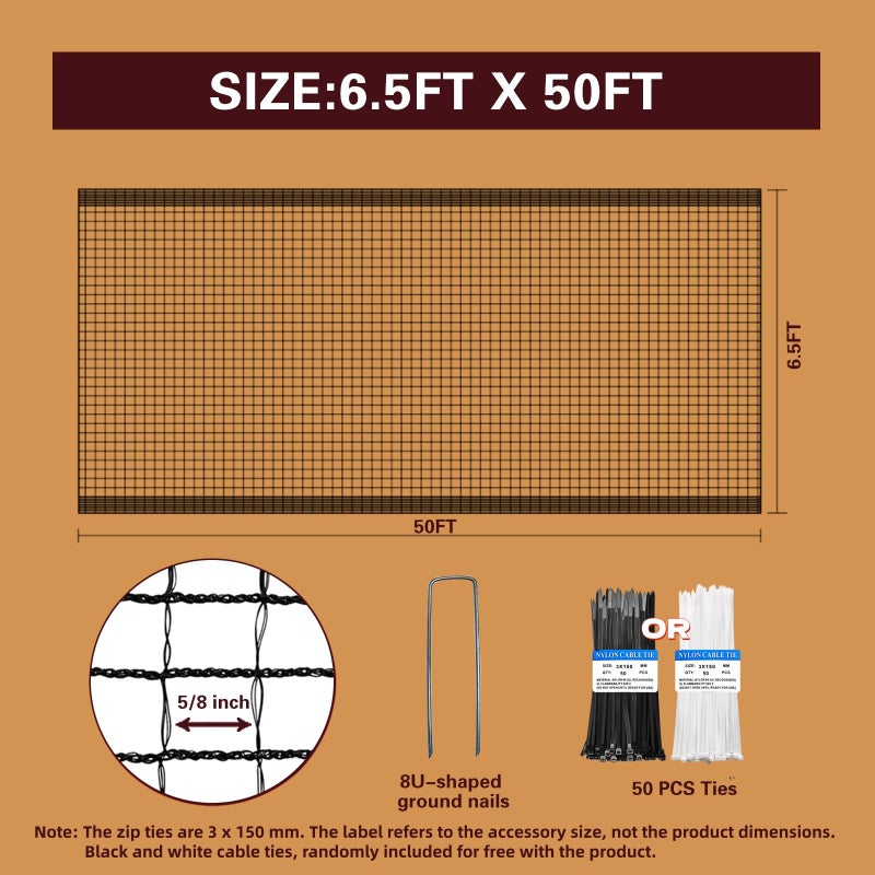 ORIVOGAS Deer Fence Netting,Plastic Mesh Fence 6.5x50ft,Reinforced Edges 55gsm Heavy Duty Animal Barrier,Ideal for Garden Netting,Against Bird,Temporary Fence,Fruit Plant Protection,Black - Image 3