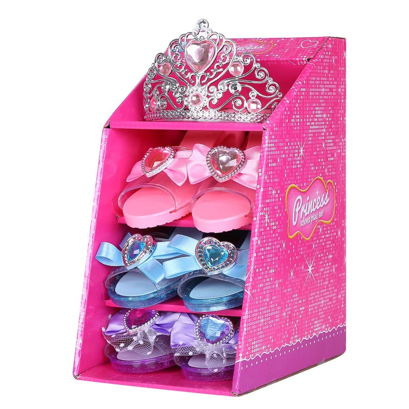 Mastom Girls Play Set! Princess Dress Up Shoes and Tiara (3 Pairs of Shoes + 1 Tiara) Role Play Collection Fashion Princess Shoe for Little Girls - Image 2