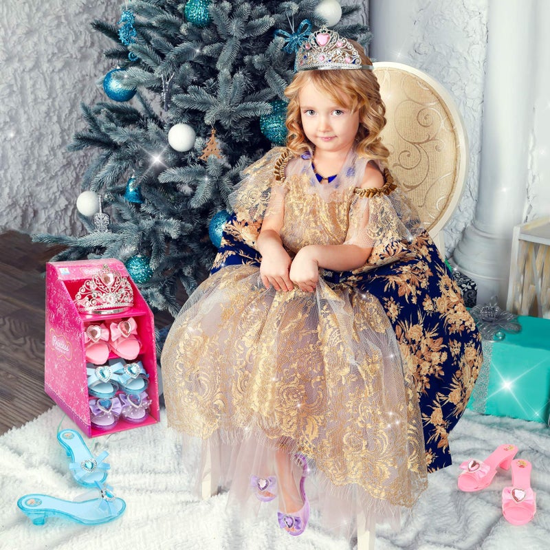 Mastom Girls Play Set! Princess Dress Up Shoes and Tiara (3 Pairs of Shoes + 1 Tiara) Role Play Collection Fashion Princess Shoe for Little Girls - Image 4