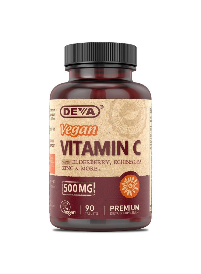 DEVA Vegan Vitamin C, 500 MG with Elderberry, Echinacea, Zinc & More, Vegan & No Animal Ingredients, 90 Tablets, 1-Pack - Image 1