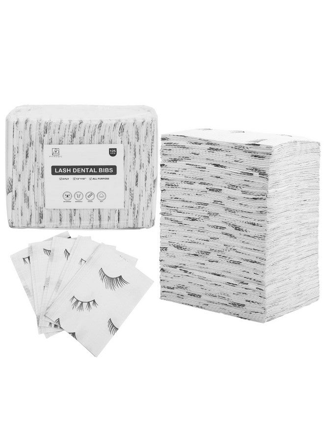 PRASNE PRASNE Lashing Dental Bibs Disposable Pack of 125, Lash Pillow Cover of Lash Supplies, White 3-Ply Paper Poly Waterproof Towels, 13” x 18”, Black Eyelash Printed - Image 1