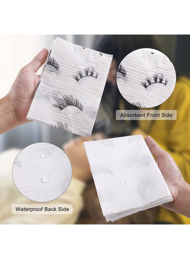 PRASNE PRASNE Lashing Dental Bibs Disposable Pack of 125, Lash Pillow Cover of Lash Supplies, White 3-Ply Paper Poly Waterproof Towels, 13” x 18”, Black Eyelash Printed - Image 5