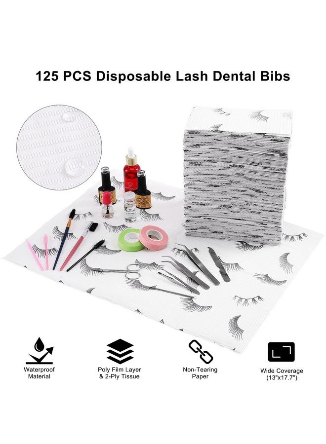 PRASNE PRASNE Lashing Dental Bibs Disposable Pack of 125, Lash Pillow Cover of Lash Supplies, White 3-Ply Paper Poly Waterproof Towels, 13” x 18”, Black Eyelash Printed - Image 4