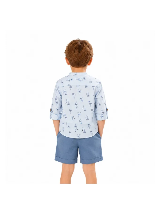 Luay  LUAY Boys Linen Blend Shirt & Shorts Co-Ord Set | Printed Long Sleeve Shirt with Shorts | Soft Breathable Casual Summer Outfit for Boys for Men | Best Price UAE