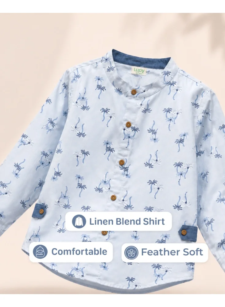 Luay  LUAY Boys Linen Blend Shirt & Shorts Co-Ord Set | Printed Long Sleeve Shirt with Shorts | Soft Breathable Casual Summer Outfit for Boys for Men | Best Price UAE