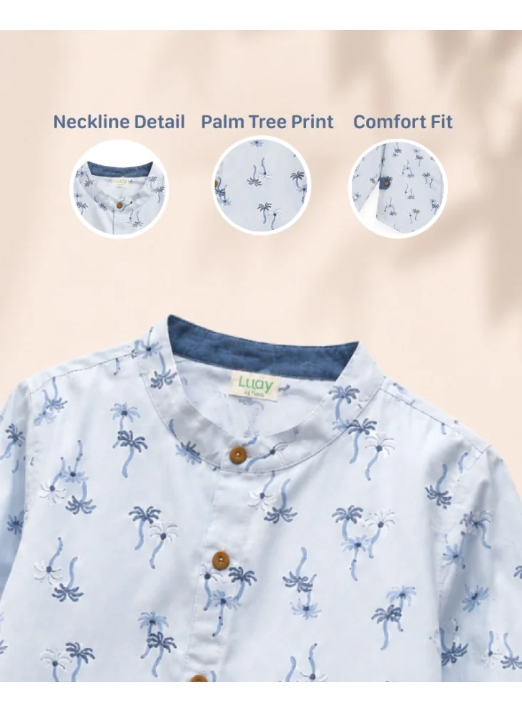 Luay  LUAY Boys Linen Blend Shirt & Shorts Co-Ord Set | Printed Long Sleeve Shirt with Shorts | Soft Breathable Casual Summer Outfit for Boys for Men | Best Price UAE