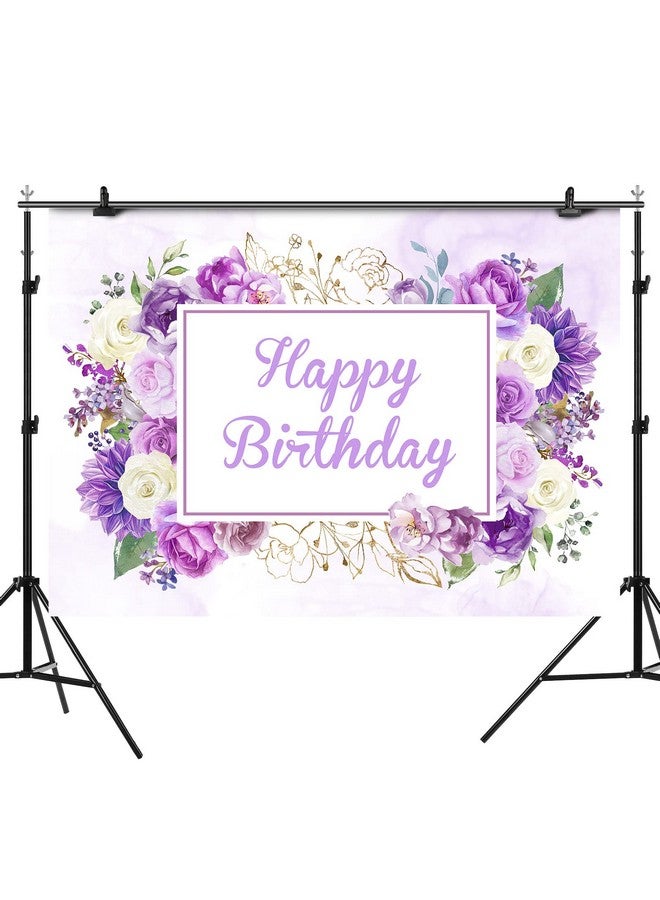 Rsuuinu Happy Birthday Backdrop Women Girls Purple And White Flowers Birthday Photography Background Spring Floral Party Cake Table Decorations Supplies Favors Photo Booth Props 7X5Ft - Image 5
