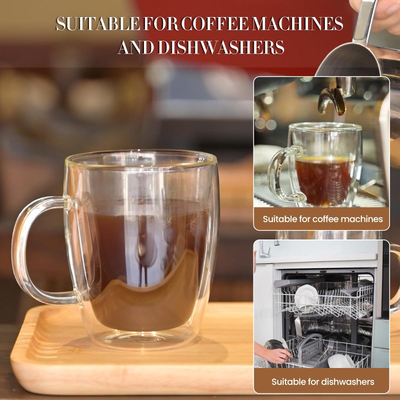 YUNCANG Double Wall Coffee Mugs, (4-Pcak) 16 Ounces-Clear Glass with Handle,lnsulated,Cappuccino,Tea,LatteCups,Beverage Glasses Heat Resistant - Image 5