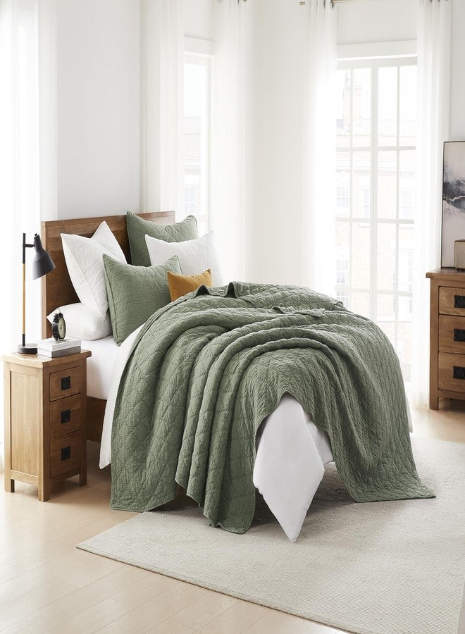 palassio Olive Green King Size Quilt Set, Muslin Cotton Shell Down-Alt Poly Filling, Soft Shabby Chic Rustic Farmhouse Country Bedspread, Textured Gauze Coverlet, Lightweight Bedding, 2 Shams - Image 5