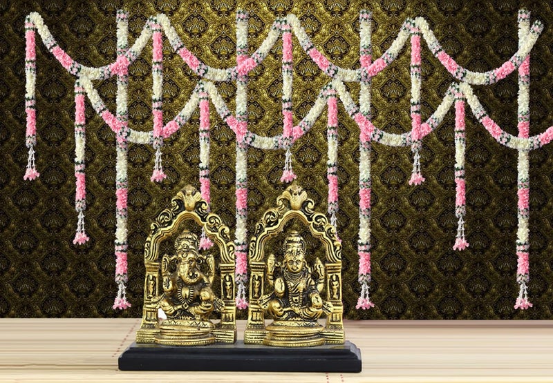 Tia Crafts Artificial White Gajra Jasmine & Colourful Flower Strings Wedding Decorations, Event Decor Perfect Diwali, Ganpati & Pooja/Temple/Mandir Decoration (Baby Pink, 12, 5 Feet) - Image 4