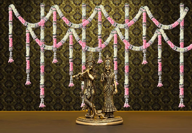 Tia Crafts Artificial White Gajra Jasmine & Colourful Flower Strings Wedding Decorations, Event Decor Perfect Diwali, Ganpati & Pooja/Temple/Mandir Decoration (Baby Pink, 12, 5 Feet) - Image 3