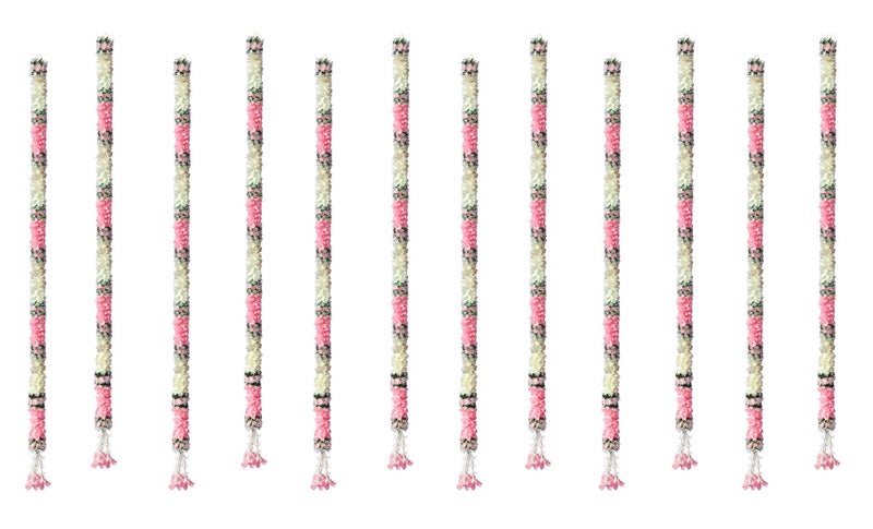 Tia Crafts Artificial White Gajra Jasmine & Colourful Flower Strings Wedding Decorations, Event Decor Perfect Diwali, Ganpati & Pooja/Temple/Mandir Decoration (Baby Pink, 12, 5 Feet) - Image 5