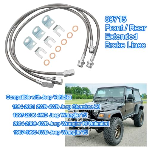 LDCRE 89715 FrontRear Extended Brake Lines Replacement for Jeep Wrangler TJ YJ 19872006 For Cherokee XJ 19842001 Stainless Brake Line 46 - Image 3
