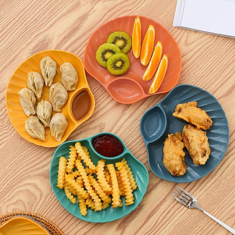 RoarCraft Wheat Straw Japanese Style Shell Dumpling Plate with Dipping Dish – Versatile Plate for Sushi, Snacks, Fruit – Perfect for Home and Commercial Use (Green, Set of 6, 18.5 x 17 x 2.5 CM) - Image 3
