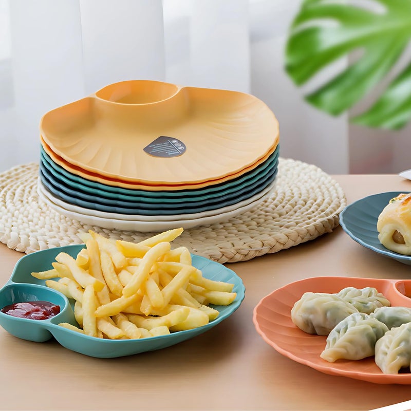 RoarCraft Wheat Straw Japanese Style Shell Dumpling Plate with Dipping Dish – Versatile Plate for Sushi, Snacks, Fruit – Perfect for Home and Commercial Use (Green, Set of 6, 18.5 x 17 x 2.5 CM) - Image 5