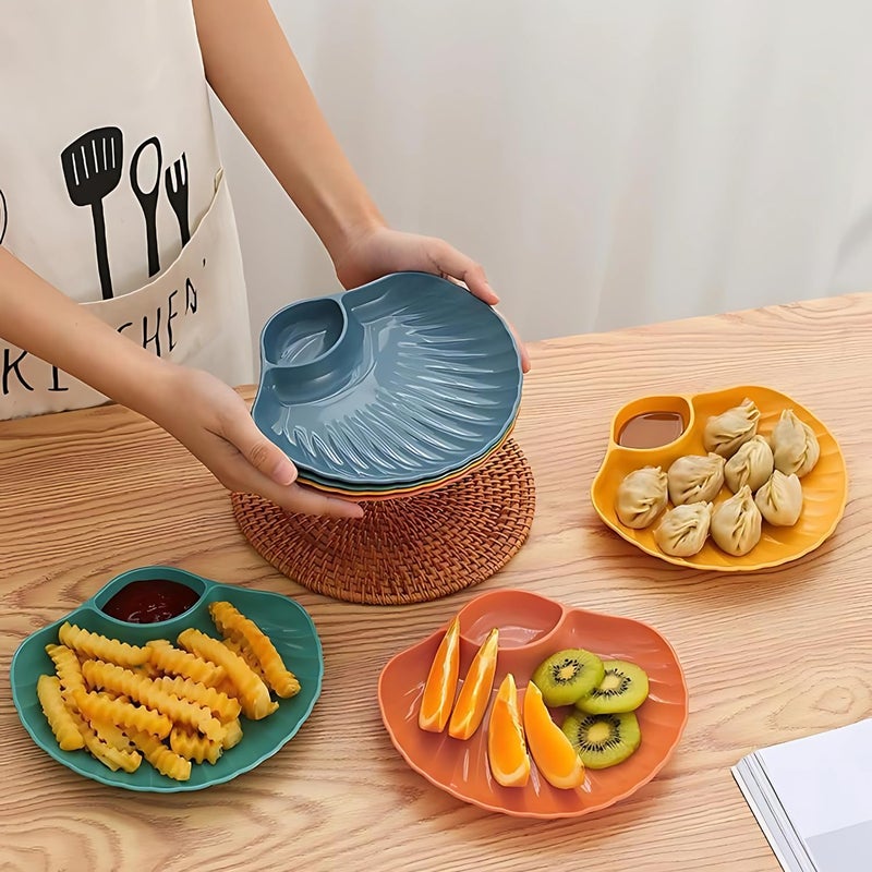 RoarCraft Wheat Straw Japanese Style Shell Dumpling Plate with Dipping Dish – Versatile Plate for Sushi, Snacks, Fruit – Perfect for Home and Commercial Use (Green, Set of 6, 18.5 x 17 x 2.5 CM) - Image 4