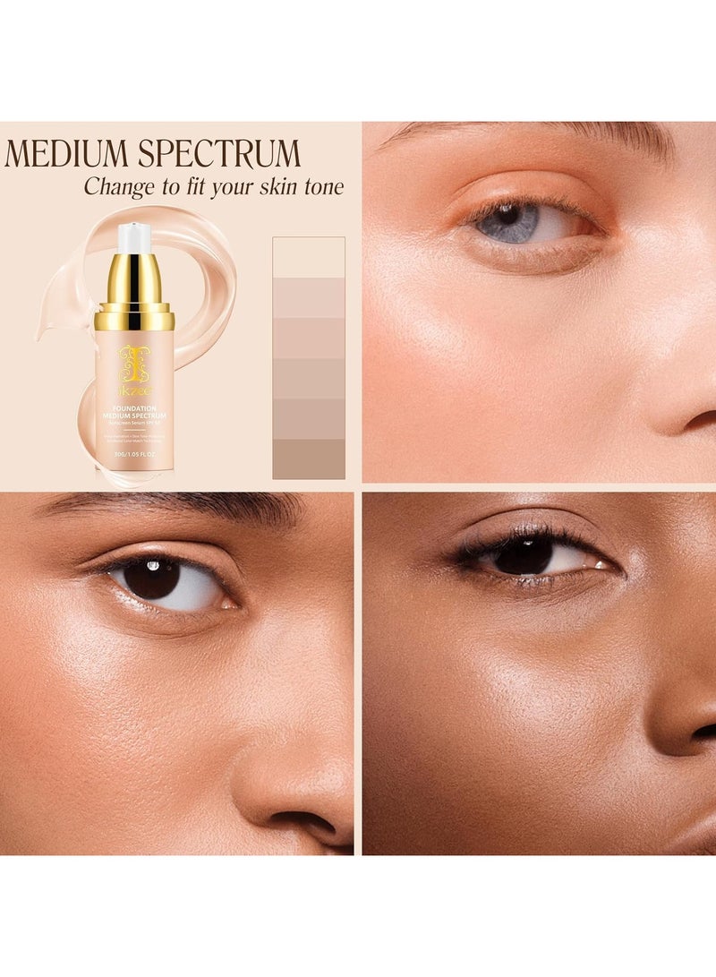 IKZEE Color Changing Foundation, 4 in 1 Full Coverage SPF50+ Flawless Foundation, Hydrating Longwearing & Waterproof Concealer for All Skin Types, Hides Wrinkles and Lines - Image 4