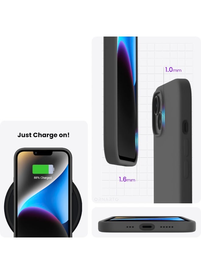 جراب متوافق مع iPhone 13/14 مقاس 6.1 بوصة، جراب هاتف نحيف من السيليكون السائل بأربع طبقات من المطاط الهلامي الناعم ومضاد للصدمات مع بطانة من الألياف الدقيقة المضادة للخدش (رمادي منتصف الليل) - Image 5