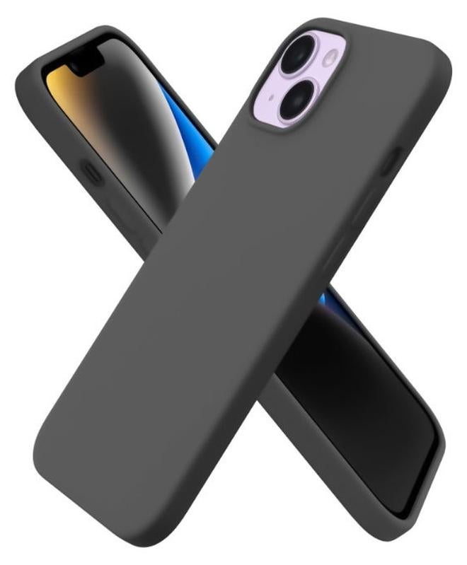 جراب متوافق مع iPhone 13/14 مقاس 6.1 بوصة، جراب هاتف نحيف من السيليكون السائل بأربع طبقات من المطاط الهلامي الناعم ومضاد للصدمات مع بطانة من الألياف الدقيقة المضادة للخدش (رمادي منتصف الليل) - Image 1