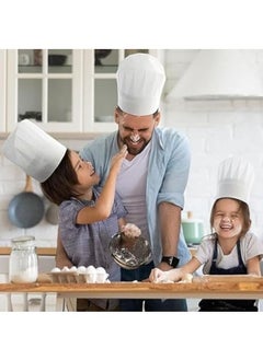 قبعات طباخ ورقية للاطفال والكبار، قبعة مطبخ بيضاء قابلة للتعديل قطعتان، لون ابيض، للمطبخ والخبز والطبخ والمنزل والمدرسة والبيتزا ومستلزمات الحفلات، للبالغين من الجنسين