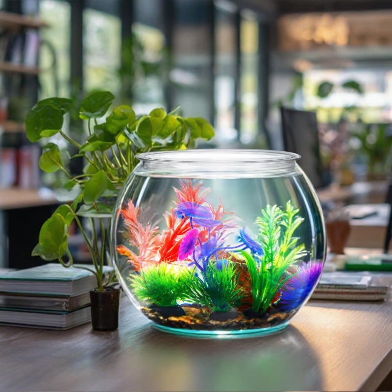 Yiyiring 1 Gallon Plastic Betta Fish Bowl with 6 Pcs Artificial Plastic Plants and 500g Decorative Gravel, Betta Fish Tank and Decoration Accessories Small Large Bowl Ornaments Starter Kit - Image 3