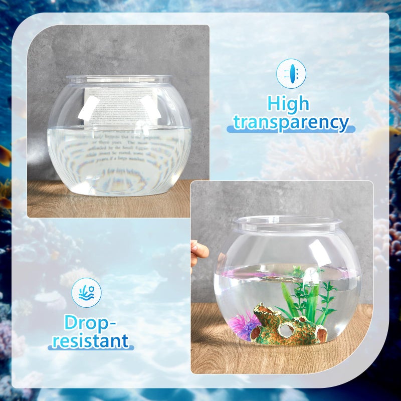 Yiyiring 1 Gallon Plastic Betta Fish Bowl with 6 Pcs Artificial Plastic Plants and 500g Decorative Gravel, Betta Fish Tank and Decoration Accessories Small Large Bowl Ornaments Starter Kit - Image 4