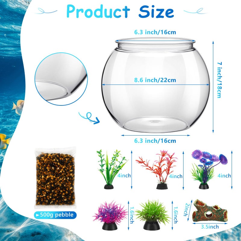 Yiyiring 1 Gallon Plastic Betta Fish Bowl with 6 Pcs Artificial Plastic Plants and 500g Decorative Gravel, Betta Fish Tank and Decoration Accessories Small Large Bowl Ornaments Starter Kit - Image 2