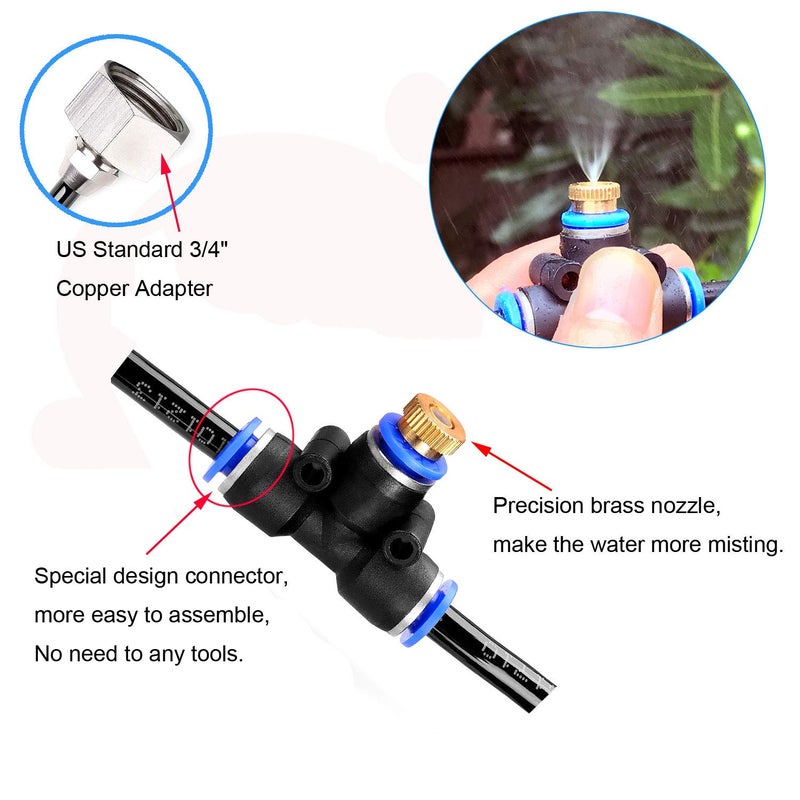 2RZ iRuiZhe Misting Cooling System Kit 26.2FT(8M) MistingLine DIY Outdoor Mist Cooling Kit +11 Brass Nozzles Garden Misting Irrigation System for Garden Greenhouse, Flower Bed,Patio,Lawn - Image 2