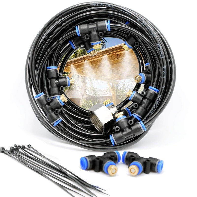 2RZ iRuiZhe Misting Cooling System Kit 26.2FT(8M) MistingLine DIY Outdoor Mist Cooling Kit +11 Brass Nozzles Garden Misting Irrigation System for Garden Greenhouse, Flower Bed,Patio,Lawn - Image 1