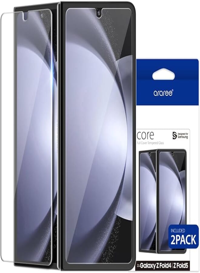 araree [2 Pack] for Galaxy Z Fold 5 Tempered Glass Front Screen Protector, 013mm Ultra-Thin 4-Layer Structure Scratch-Resistant Anti-Fingerprint 9H Hardness Full Coverage HD Clear Screen Protector