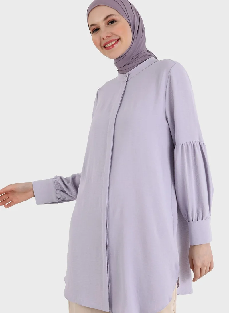 Refka by modanisa Puff Sleeve Button Down Tunic