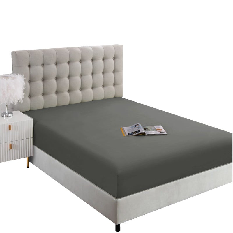 Ghooss Full Size Fitted Sheet SoftSingle Fitted Deep Pocket SheetWrinkleFade and Stain Resistant1 PackDark Gray