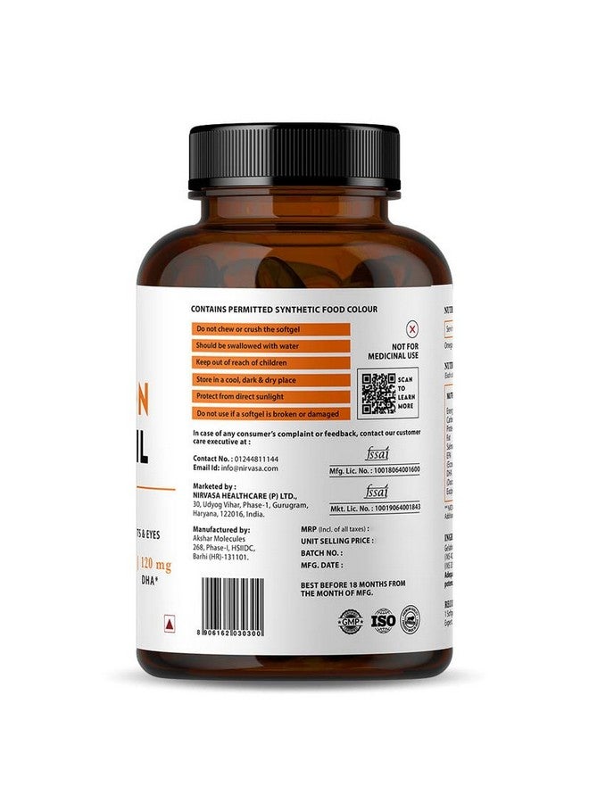 Nirvasa Omega 3 Salmon Fish Oil Capsules | 1000mg Omega 3 with 180mg EPA & 120mg DHA | No Fishy Burps | Best Fish Oil for Heart Brain Joint & Bone Health | For Men & Women | 60 Softgels | Pack of 1 - Image 4