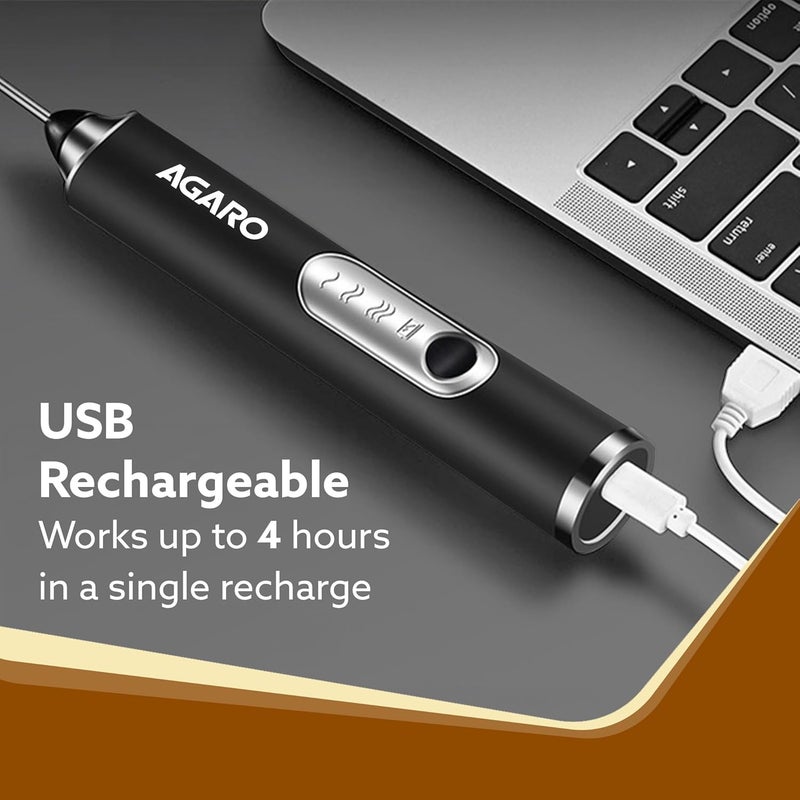 AGARO Royal Milk, 3‑Speed Electric for Coffee with Whisk and, Mixer, Stand‑up Design, for Cream (Whisk Milk), Rechargeable, Stainless Steel - Image 4